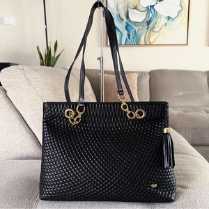 💯BALLY Quilted Shoulder Bag Lambskin Metalasse Black Gold Chain Italy Authentic